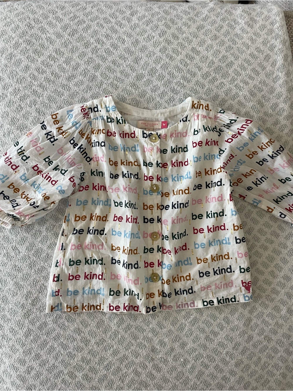Pink Chicken White 'Be Kind' Multicolor Print Button Front Top